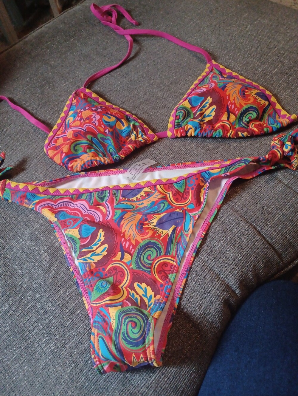 Vibrant Multi-Color Paisley Bikini Set - Triangle Top & Tie Sides